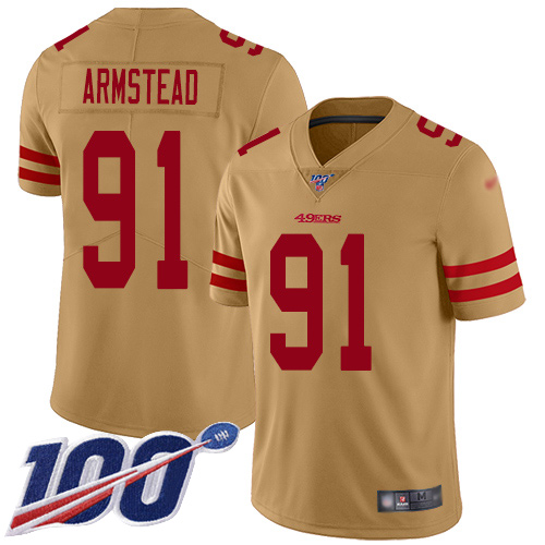San Francisco 49ers Limited Gold Men Arik Armstead NFL Jersey 91 100th Season Vapor Untouchable Inverted